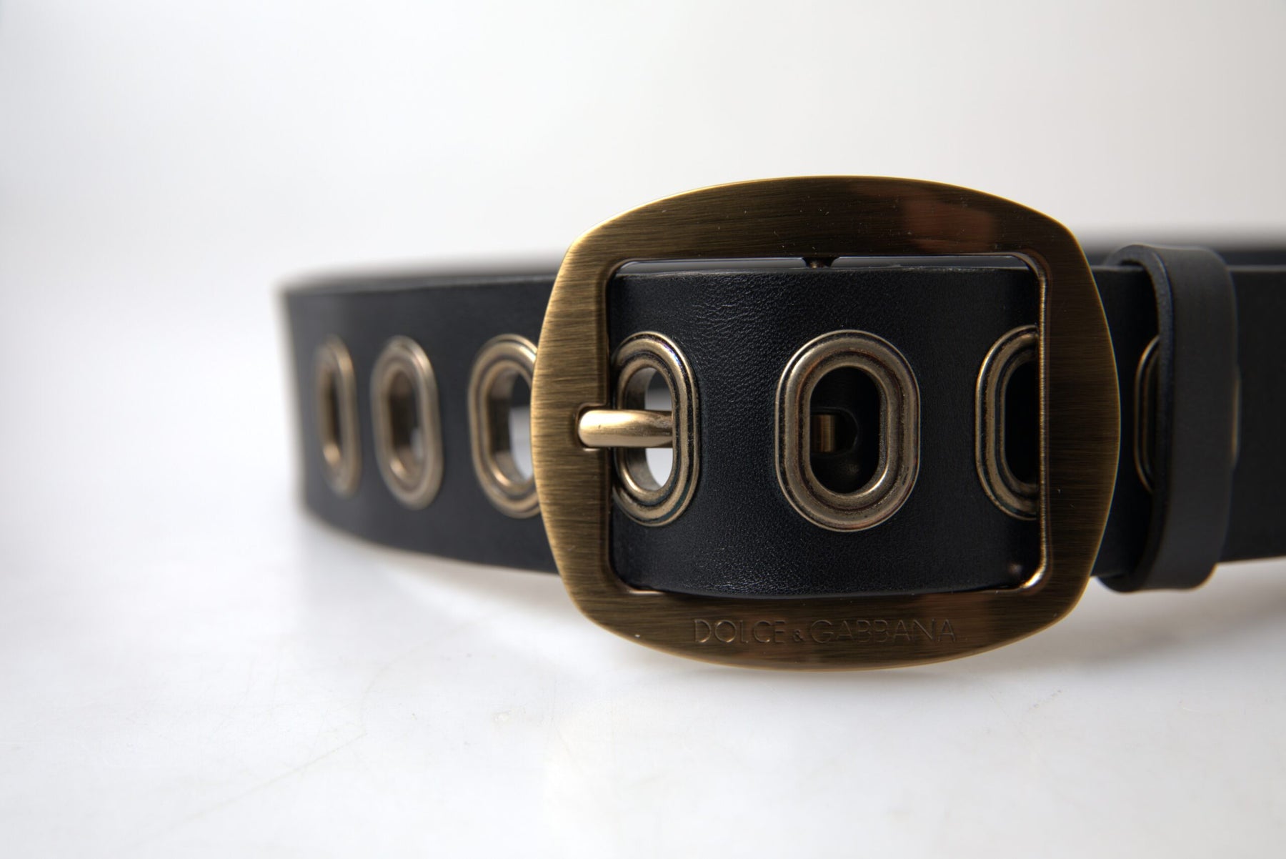 Dolce & Gabbana Black Leather Gold Metal Buckle Men Belt | Regal Royce