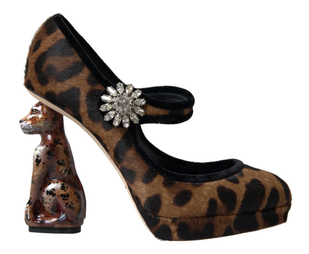 Dolce & Gabbana Black Brown Calf Leopard Heel Mary Jane Pump Shoes | Regal Royce