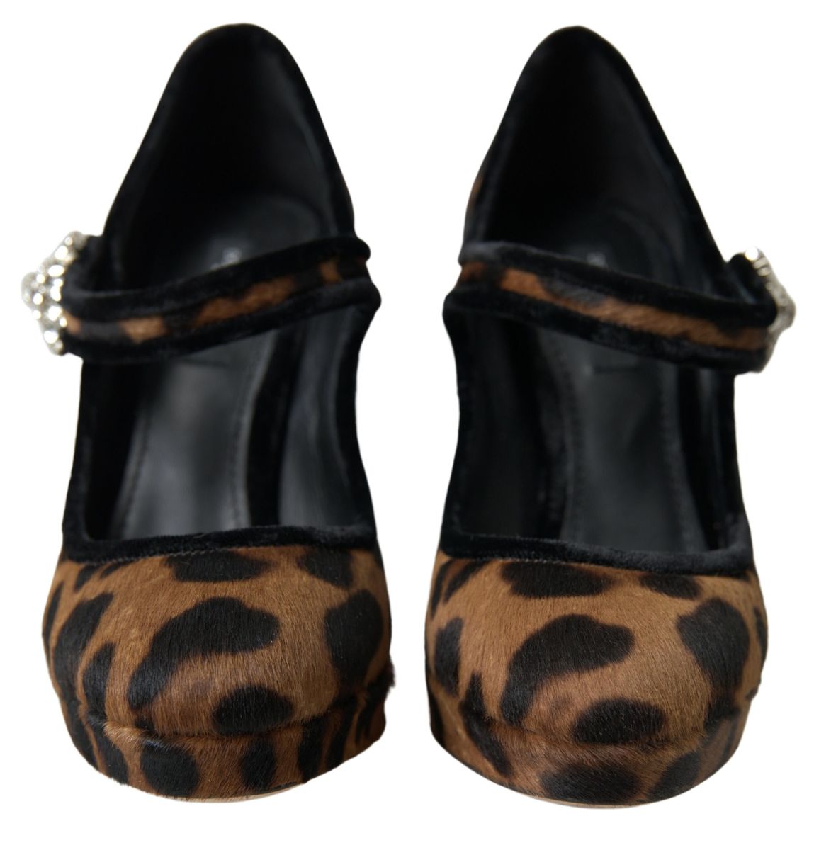 Dolce & Gabbana Black Brown Calf Leopard Heel Mary Jane Pump Shoes | Regal Royce