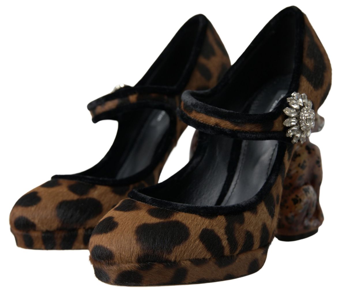 Dolce & Gabbana Black Brown Calf Leopard Heel Mary Jane Pump Shoes | Regal Royce