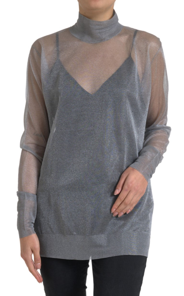 Dolce & Gabbana Gray Mesh Turtleneck Long Sleeve Blouse Top | Regal Royce