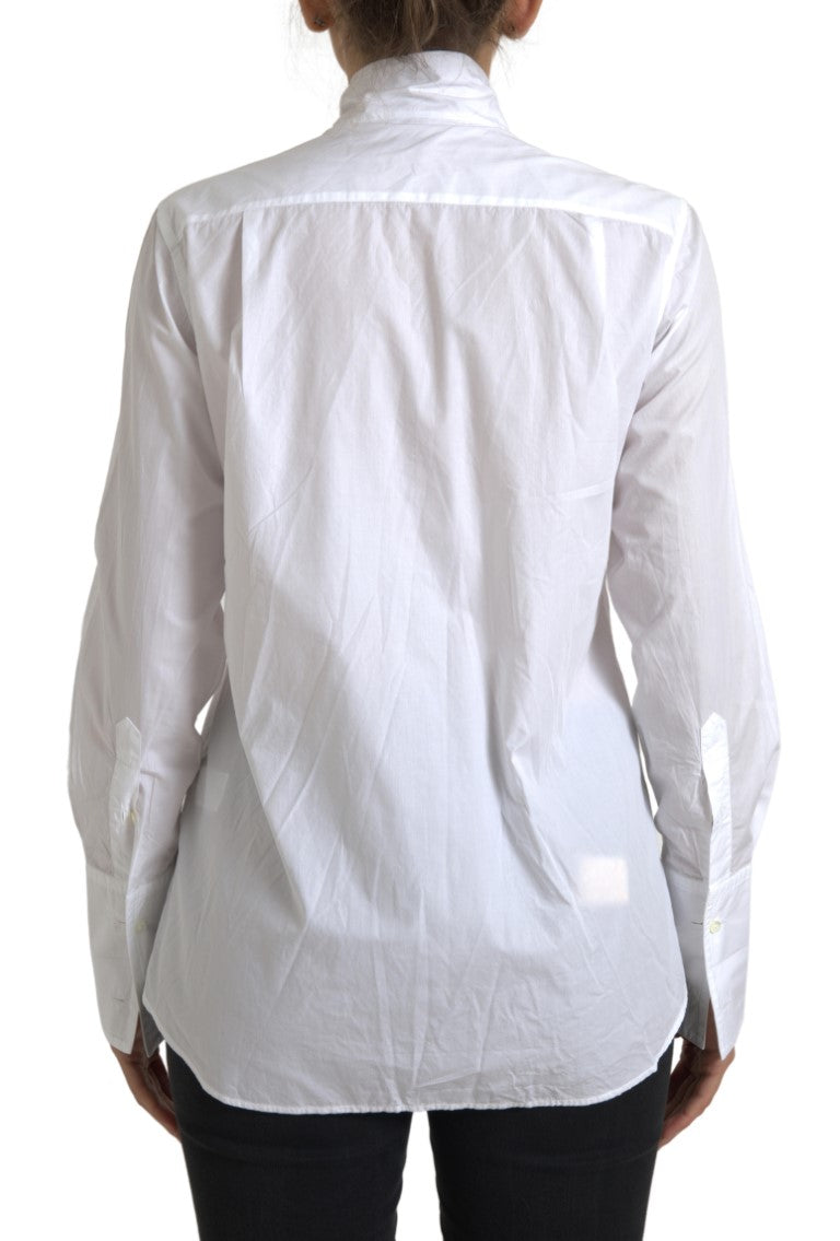 Dolce & Gabbana White Cotton Ascot Collar Long Sleeves Top | Regal Royce