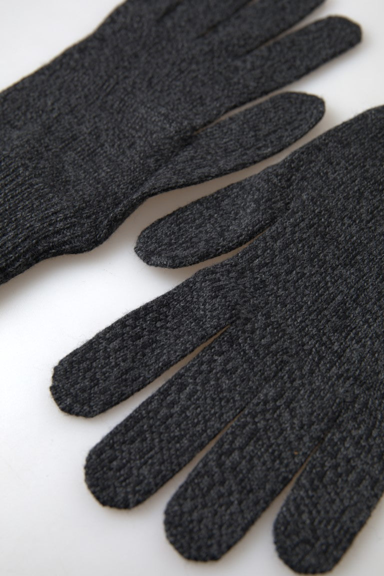 Dolce & Gabbana Gray Virgin Wool Knit Hands Mitten Men Gloves | Regal Royce