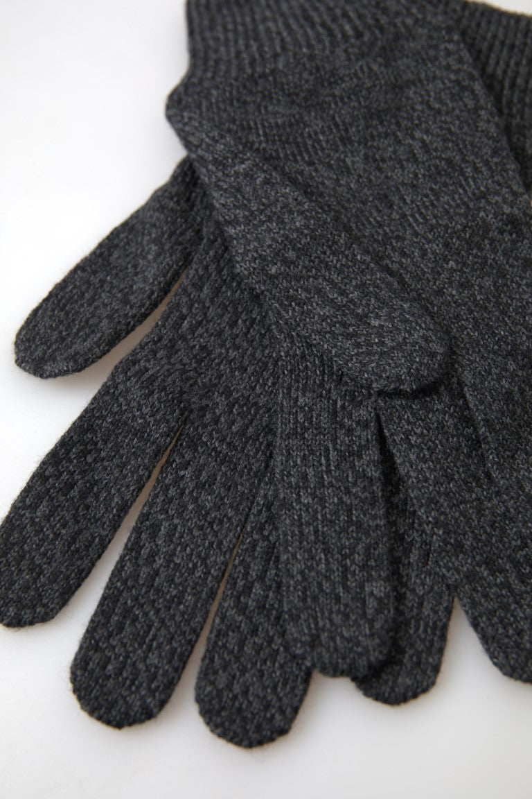 Dolce & Gabbana Gray Virgin Wool Knit Hands Mitten Men Gloves | Regal Royce