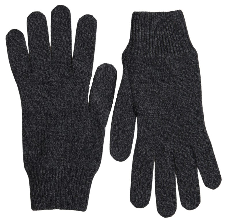 Dolce & Gabbana Gray Virgin Wool Knit Hands Mitten Men Gloves | Regal Royce