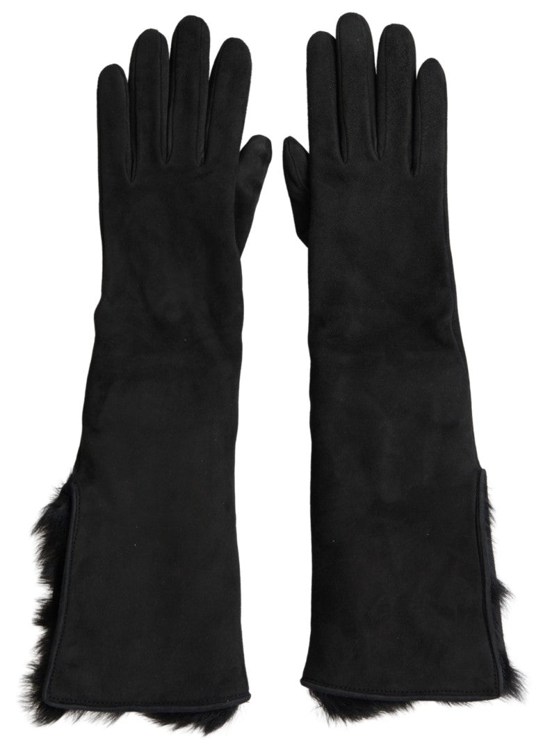 Dolce & Gabbana Black Leather Fur Elbow Length Gloves | Regal Royce