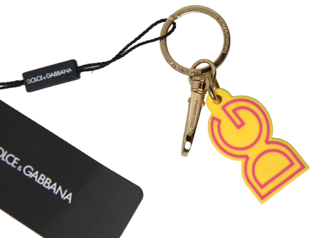 Dolce & Gabbana Yellow Rubber DG Logo Gold Brass Metal Keyring Keychain | Regal Royce