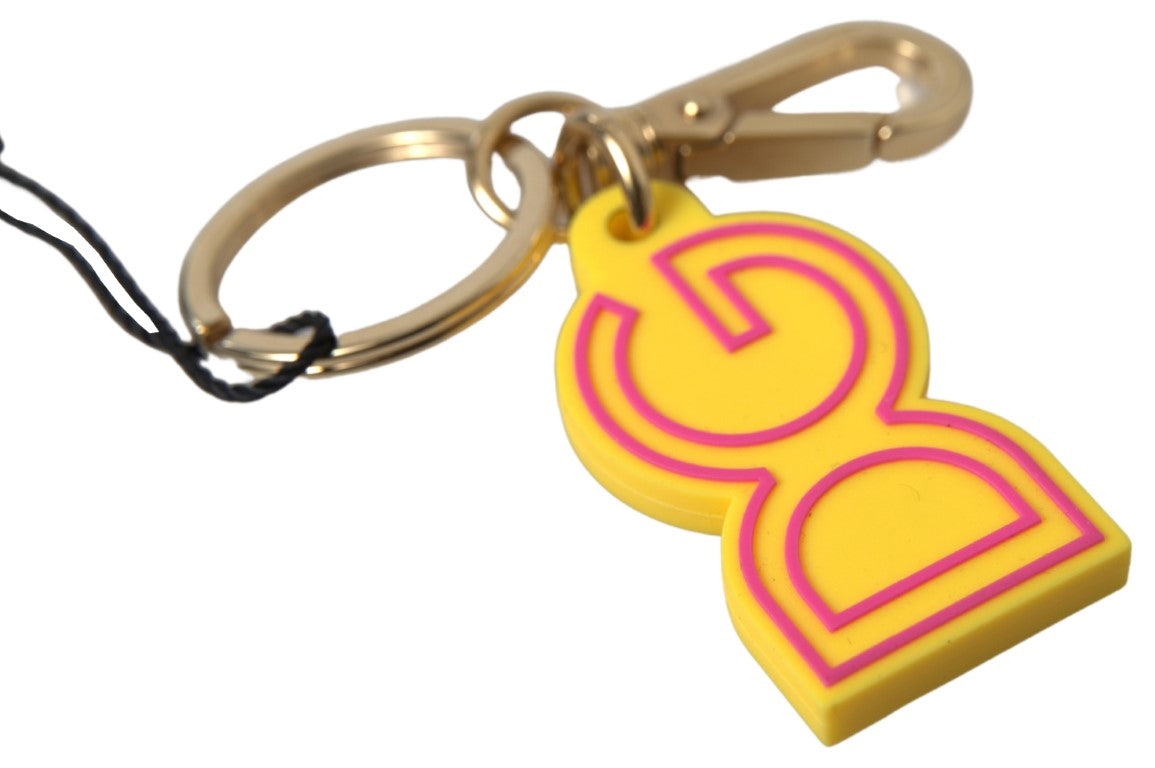 Dolce & Gabbana Yellow Rubber DG Logo Gold Brass Metal Keyring Keychain | Regal Royce