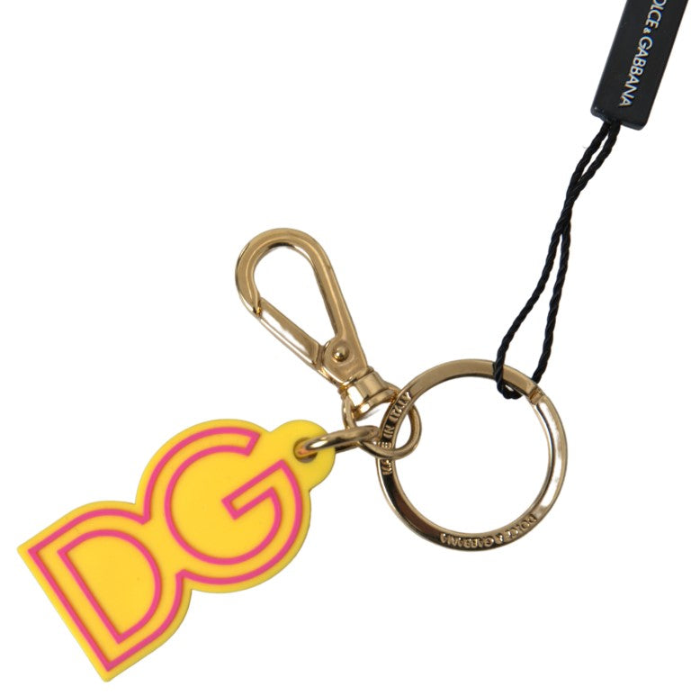 Dolce & Gabbana Yellow Rubber DG Logo Gold Brass Metal Keyring Keychain | Regal Royce