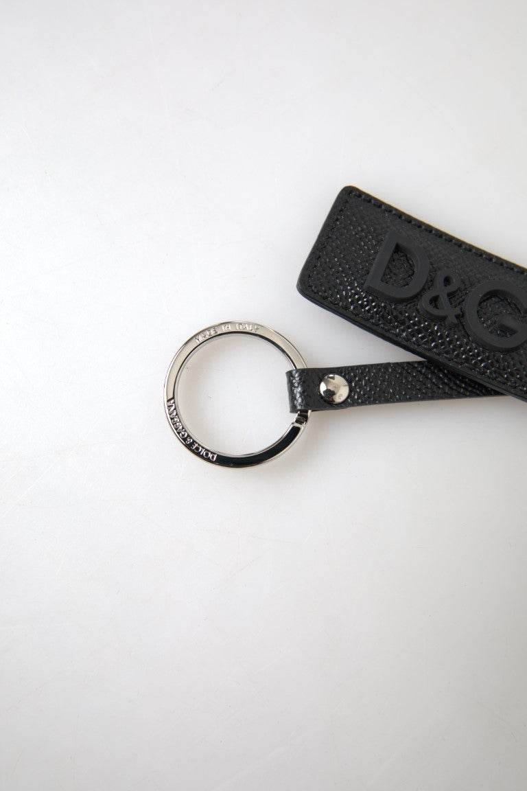 Dolce & Gabbana Black DG Logo Leather Silver Metal Keychain | Regal Royce