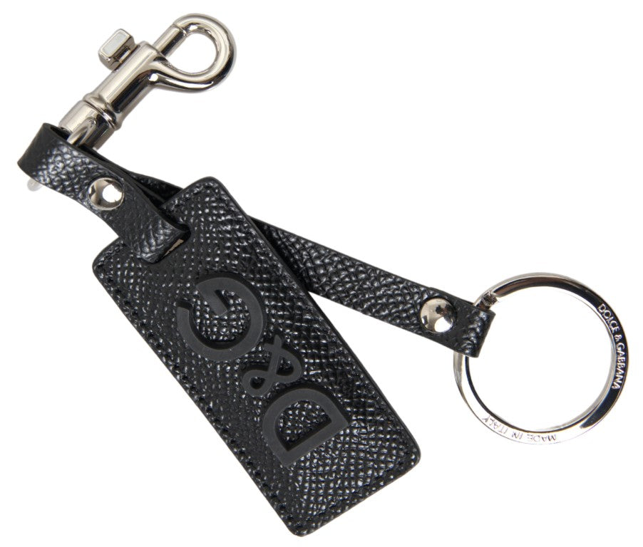 Dolce & Gabbana Black DG Logo Leather Silver Metal Keychain | Regal Royce