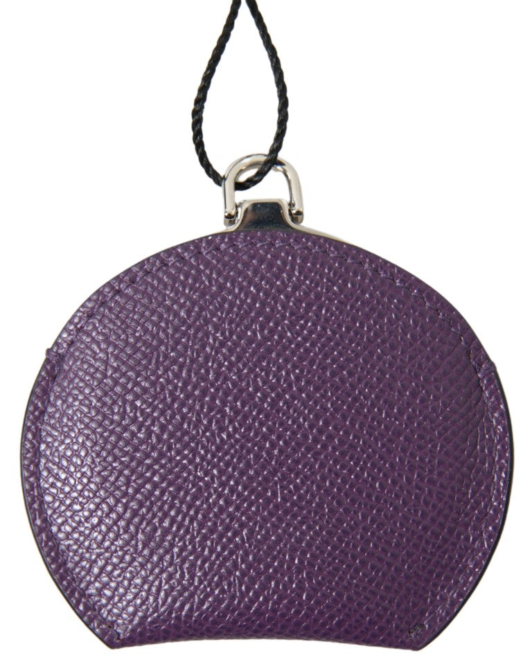 Dolce & Gabbana Purple Calfskin Leather Round Hand Mirror Holder | Regal Royce