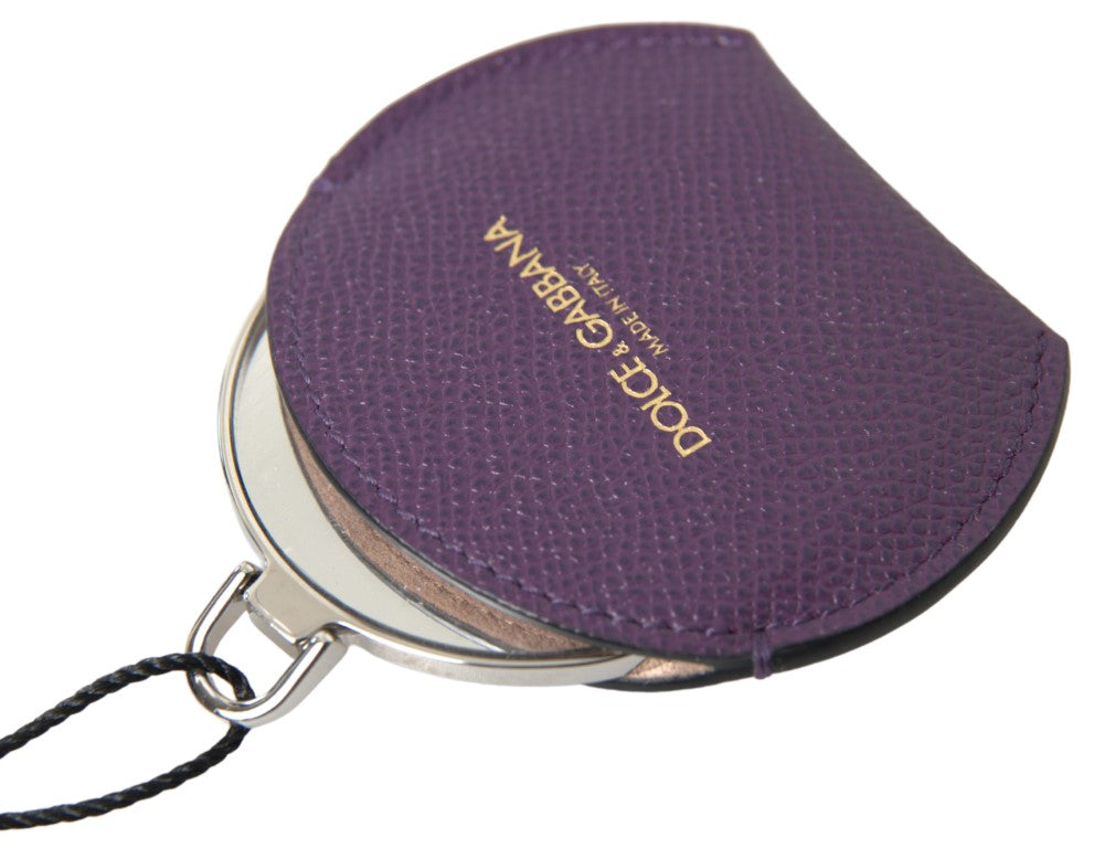 Dolce & Gabbana Purple Calfskin Leather Round Hand Mirror Holder | Regal Royce