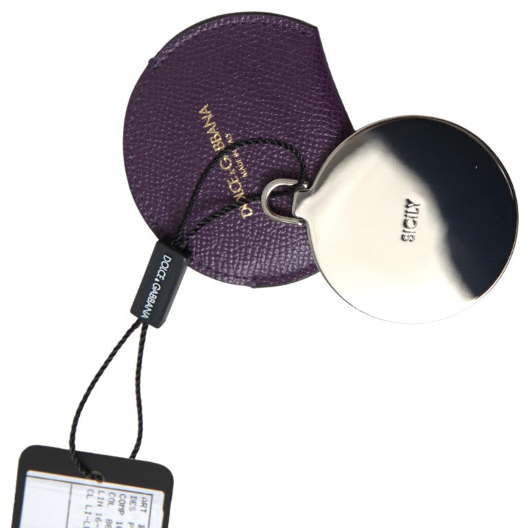 Dolce & Gabbana Purple Calfskin Leather Round Hand Mirror Holder | Regal Royce