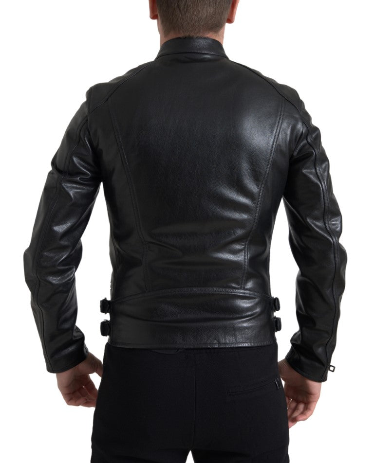 Dolce & Gabbana Black Leather Zipper Coat Men Jacket | Regal Royce