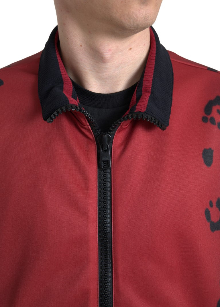 Dolce & Gabbana Red Leopard Polyester Bomber Full Zip  Jacket | Regal Royce