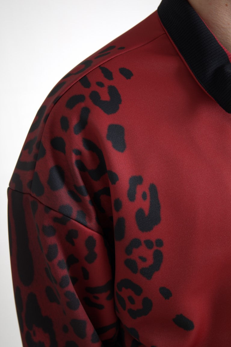 Dolce & Gabbana Red Leopard Polyester Bomber Full Zip  Jacket | Regal Royce