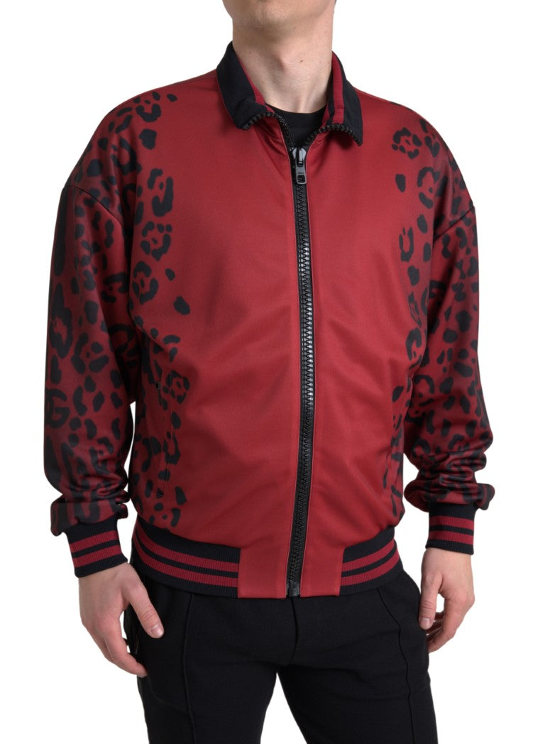 Dolce & Gabbana Red Leopard Polyester Bomber Full Zip  Jacket | Regal Royce