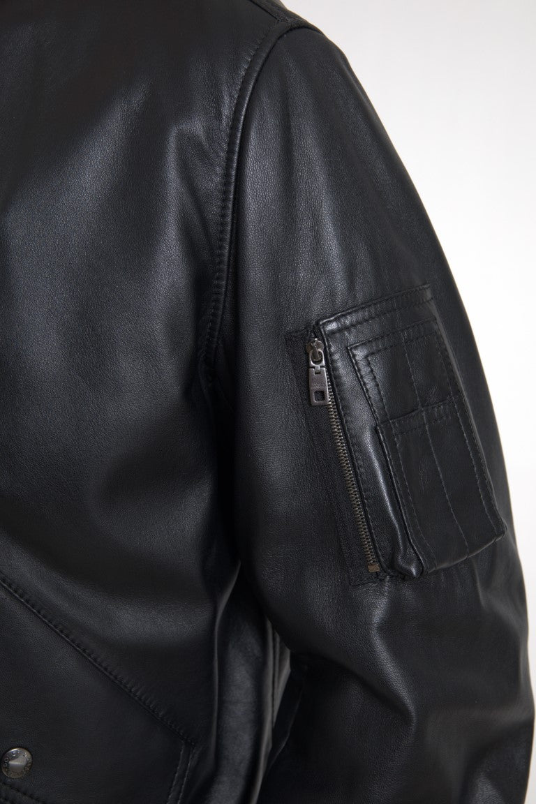 Dolce & Gabbana Black Leather Blouson Full Zip Bomber Jacket | Regal Royce