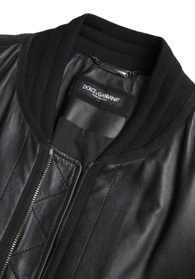 Dolce & Gabbana Black Leather Blouson Full Zip Bomber Jacket | Regal Royce