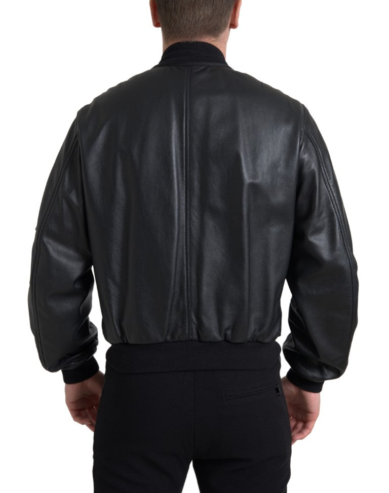 Dolce & Gabbana Black Leather Blouson Full Zip Bomber Jacket | Regal Royce