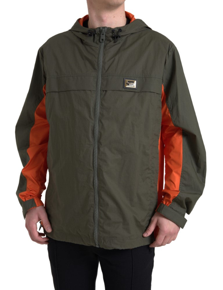 Dolce & Gabbana Green Orange Hooded Cotton Full Zip Jacket | Regal Royce
