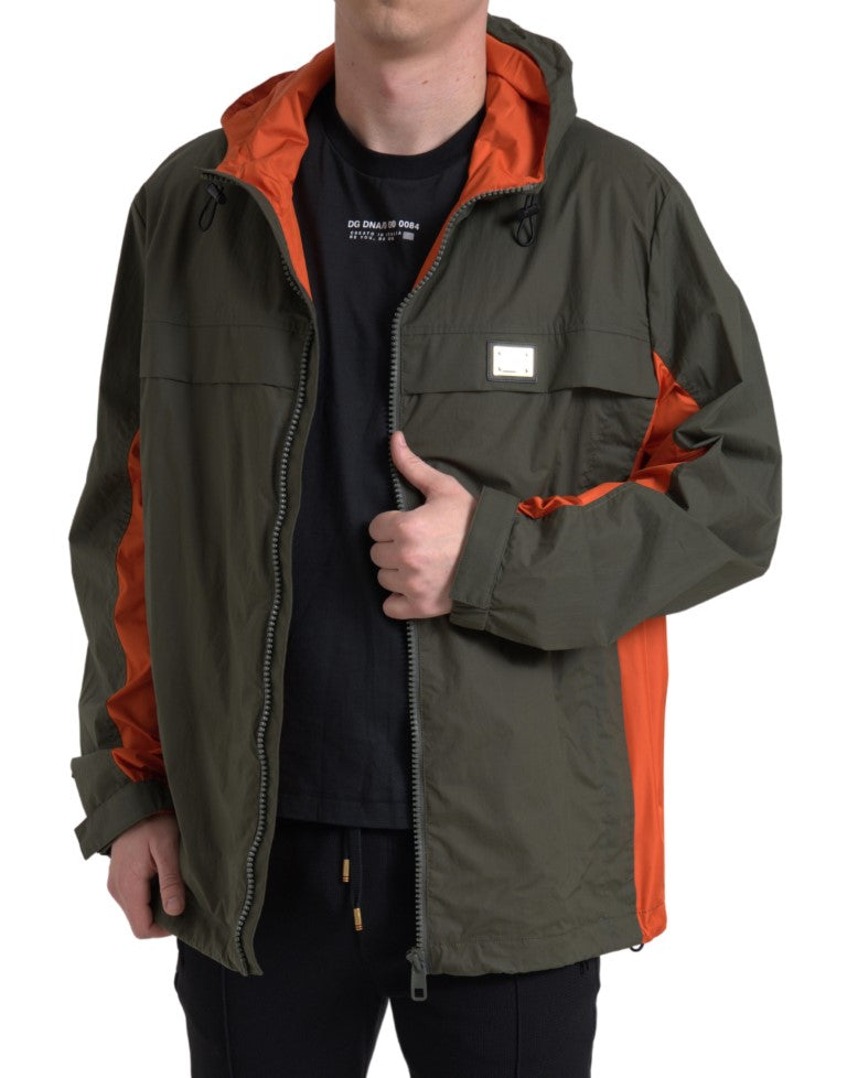 Dolce & Gabbana Green Orange Hooded Cotton Full Zip Jacket | Regal Royce