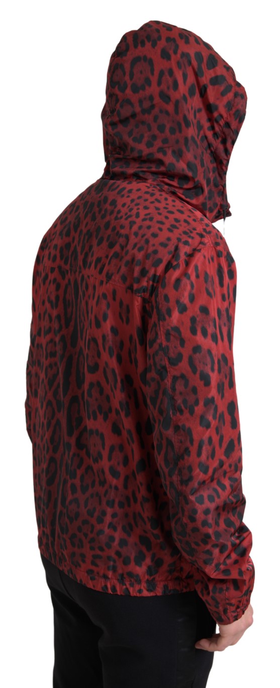 Dolce & Gabbana Red Leopard Hooded Bomber Full Zip Jacket | Regal Royce