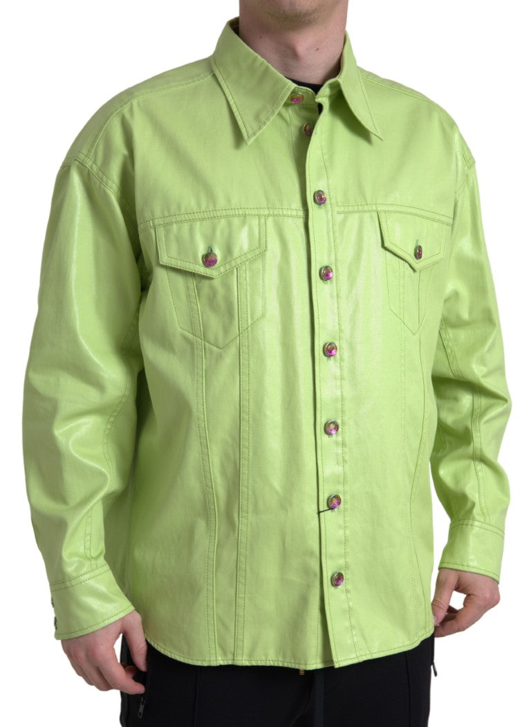 Dolce & Gabbana Green Cotton Collared Button Down Shirt | Regal Royce