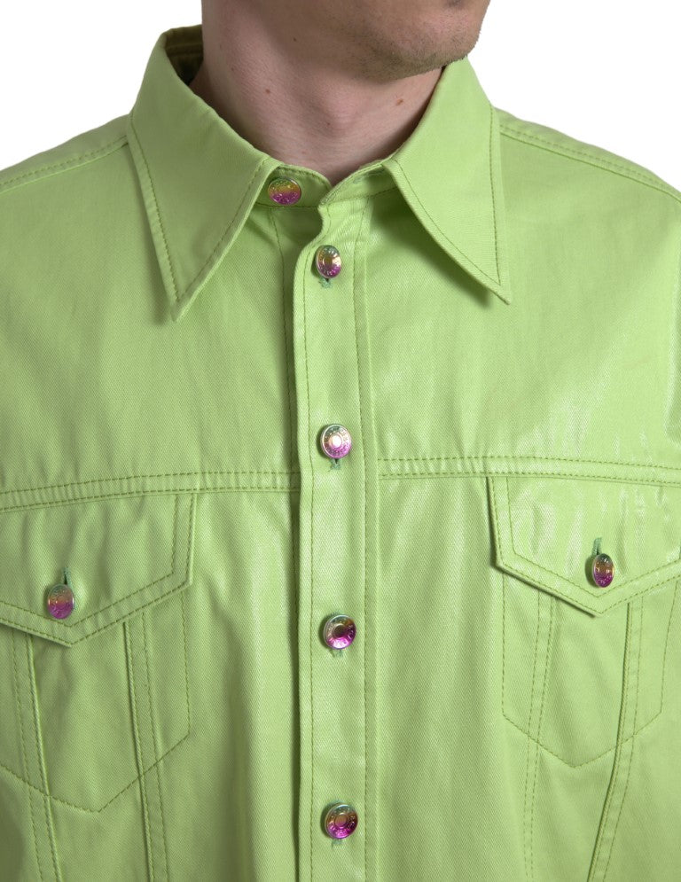 Dolce & Gabbana Green Cotton Collared Button Down Shirt | Regal Royce