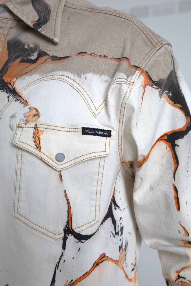 Dolce & Gabbana Multicolor Cotton Collared Denim Shirt | Regal Royce