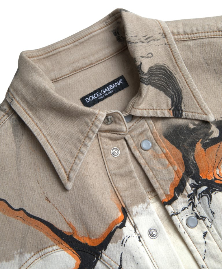 Dolce & Gabbana Multicolor Cotton Collared Denim Shirt | Regal Royce