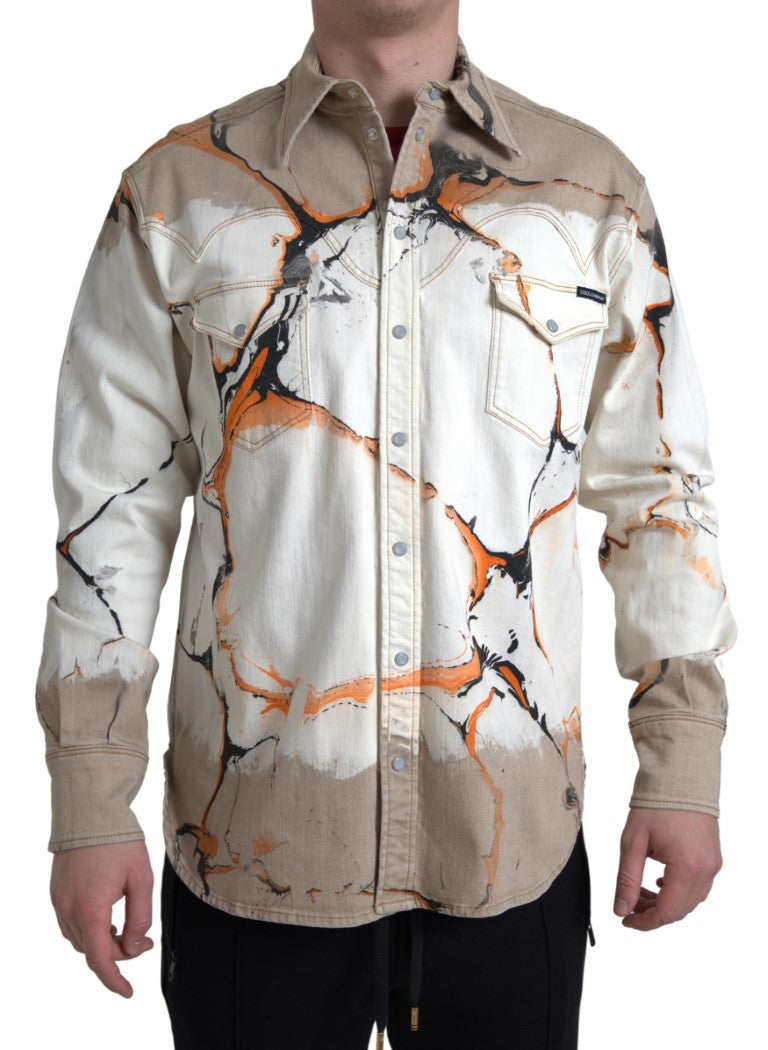 Dolce & Gabbana Multicolor Cotton Collared Denim Shirt | Regal Royce