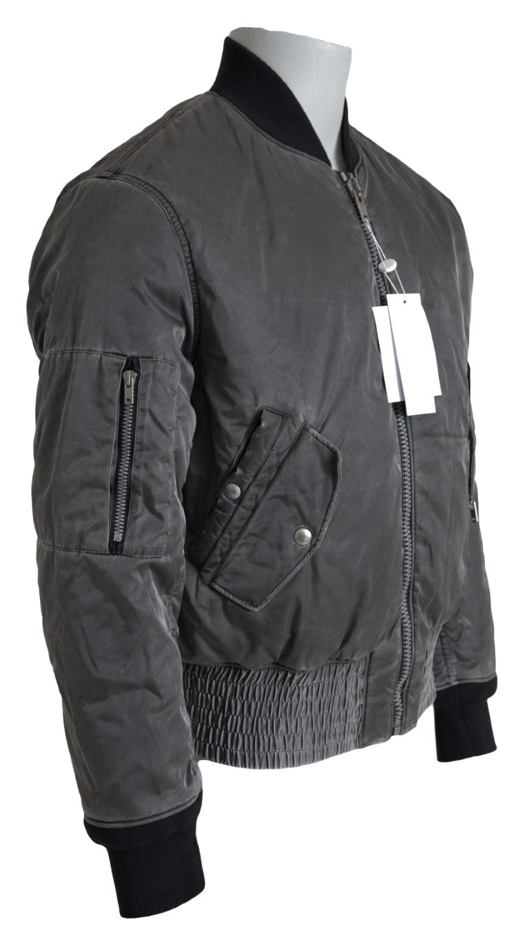 MM6 Maison Margiela Gray Bomber Zipper Pocket Sleeves Jacket | Regal Royce