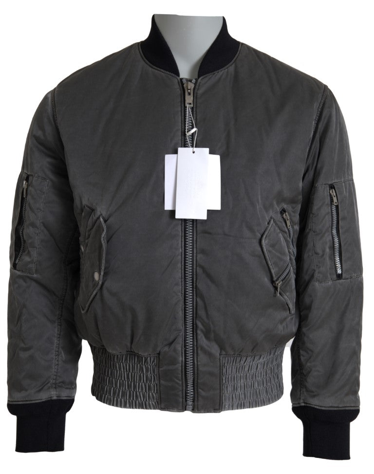 MM6 Maison Margiela Gray Bomber Zipper Pocket Sleeves Jacket | Regal Royce