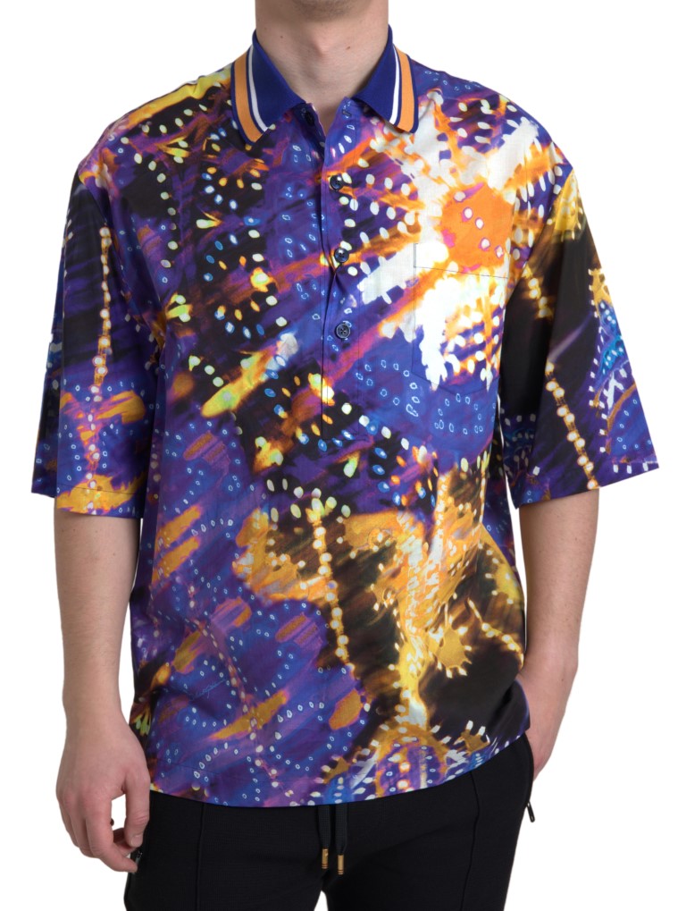 Dolce & Gabbana Luminaire Print Cotton Polo Top Men Shirt | Regal Royce