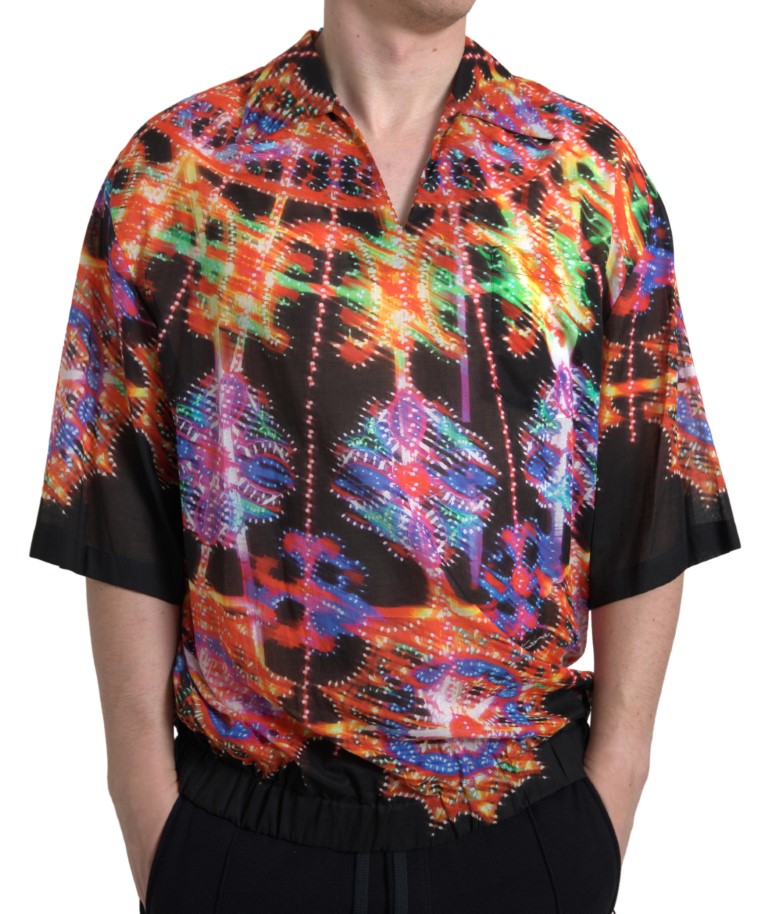 Dolce & Gabbana Multicolor Luminarie Print Men Cotton Shirt | Regal Royce