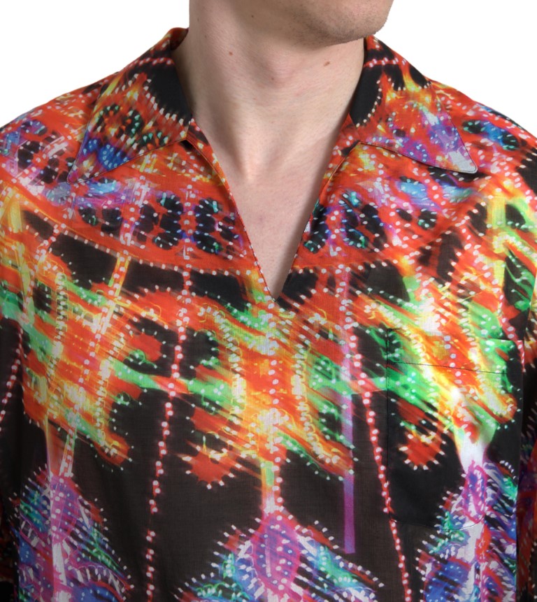 Dolce & Gabbana Multicolor Luminarie Print Men Cotton Shirt | Regal Royce