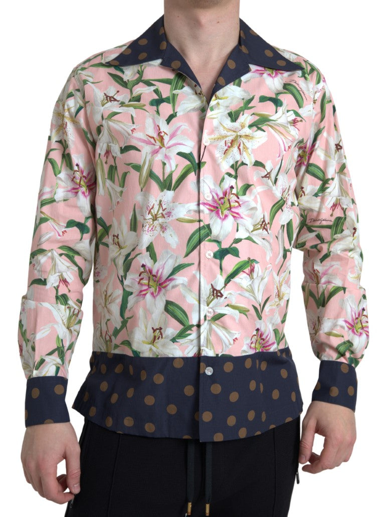 Dolce & Gabbana Cotton Polka Dot Lily Print Collared Shirt | Regal Royce