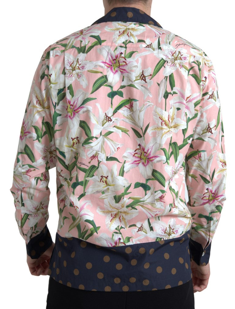 Dolce & Gabbana Cotton Polka Dot Lily Print Collared Shirt | Regal Royce