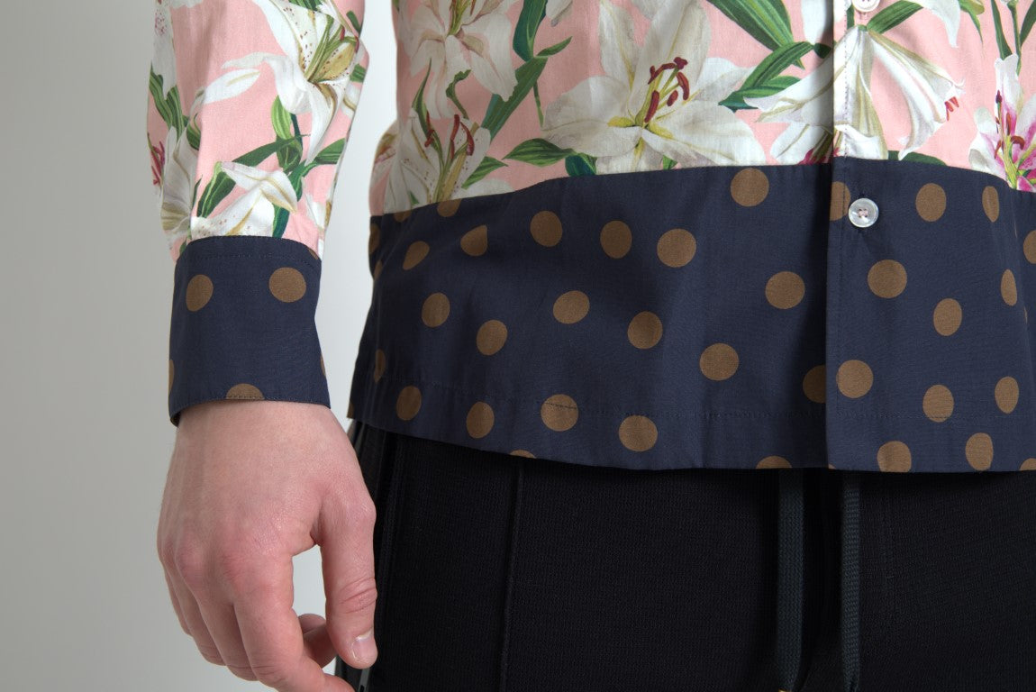Dolce & Gabbana Cotton Polka Dot Lily Print Collared Shirt | Regal Royce