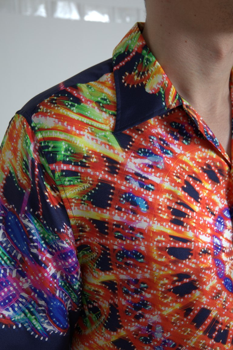 Dolce & Gabbana Multicolor Luminarie Print Men Shirt Silk | Regal Royce