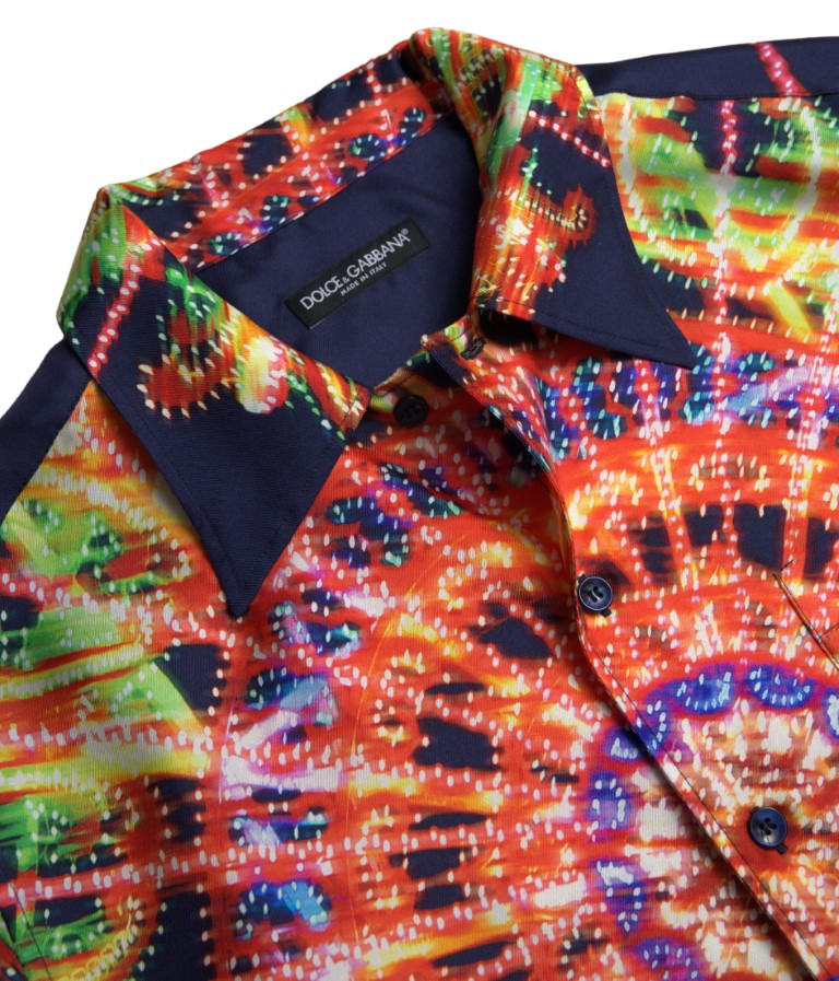 Dolce & Gabbana Multicolor Luminarie Print Men Shirt Silk | Regal Royce