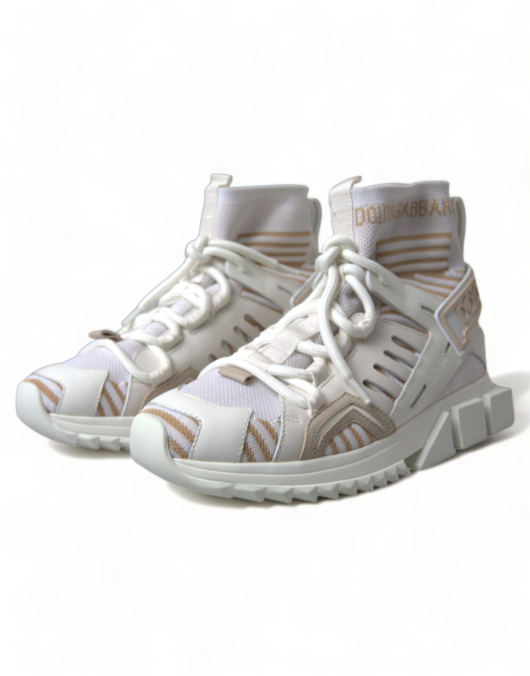 Dolce & Gabbana White Beige Sorrento Socks Sneakers Shoes | Regal Royce