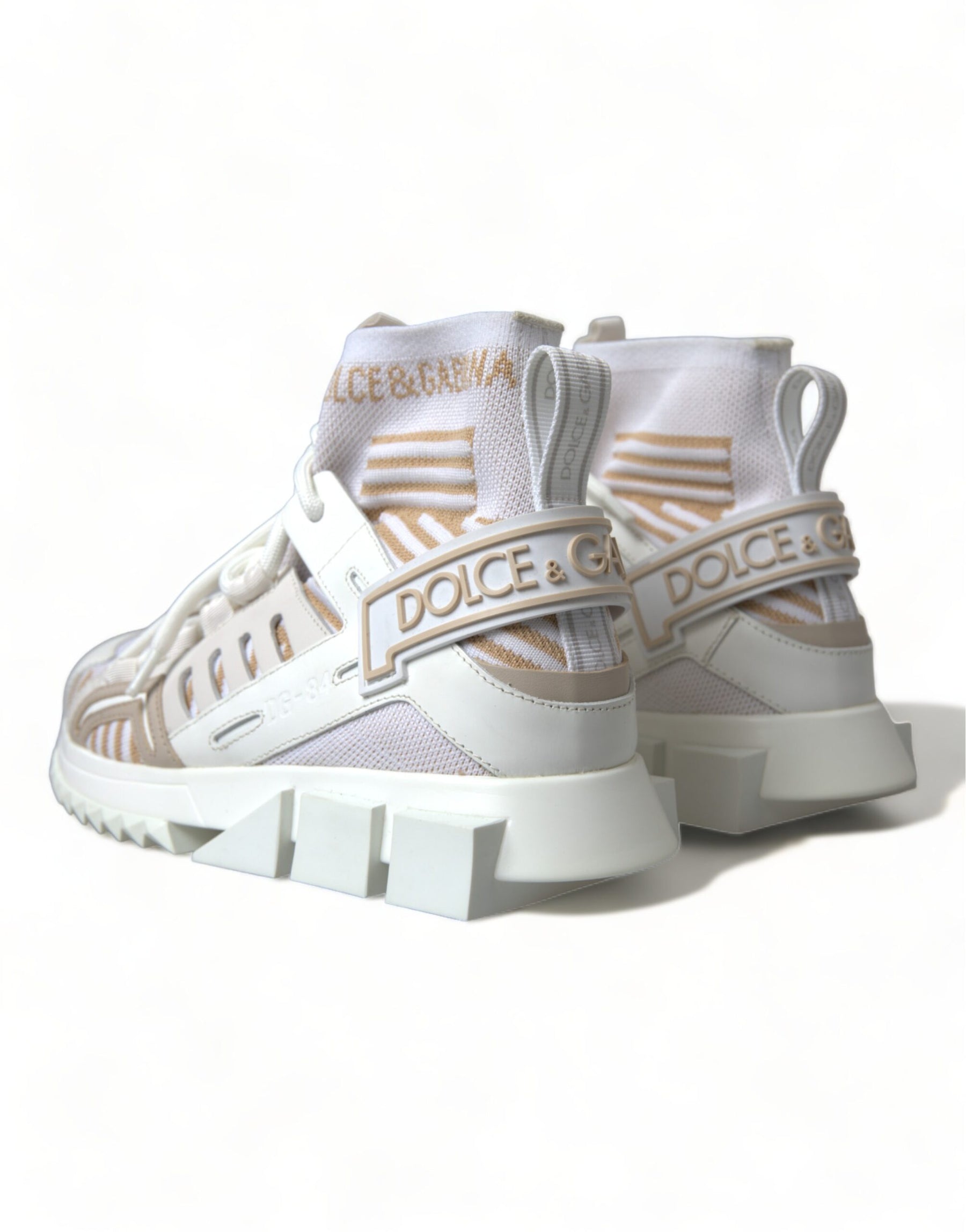 Dolce & Gabbana White Beige Sorrento Socks Sneakers Shoes | Regal Royce