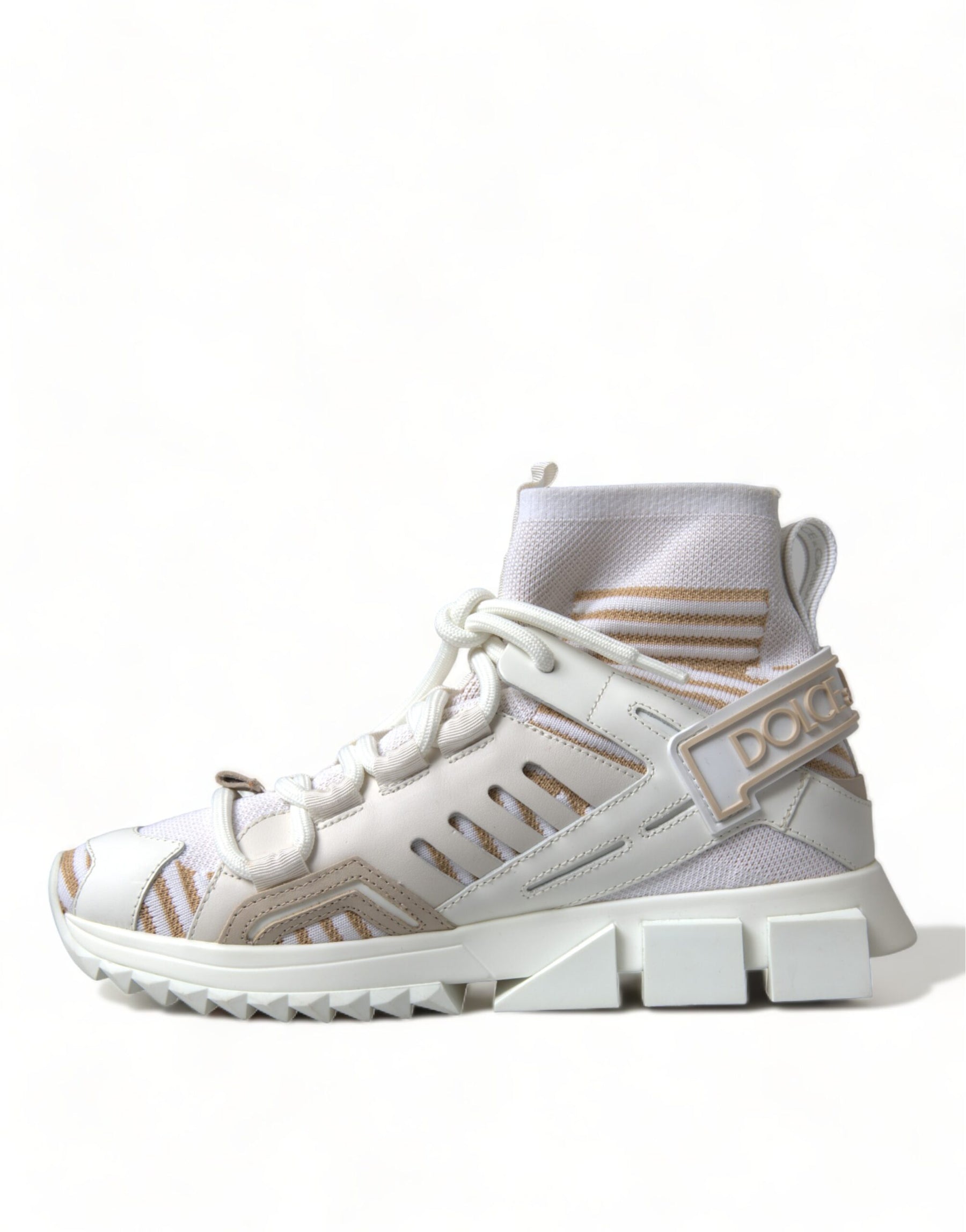 Dolce & Gabbana White Beige Sorrento Socks Sneakers Shoes | Regal Royce