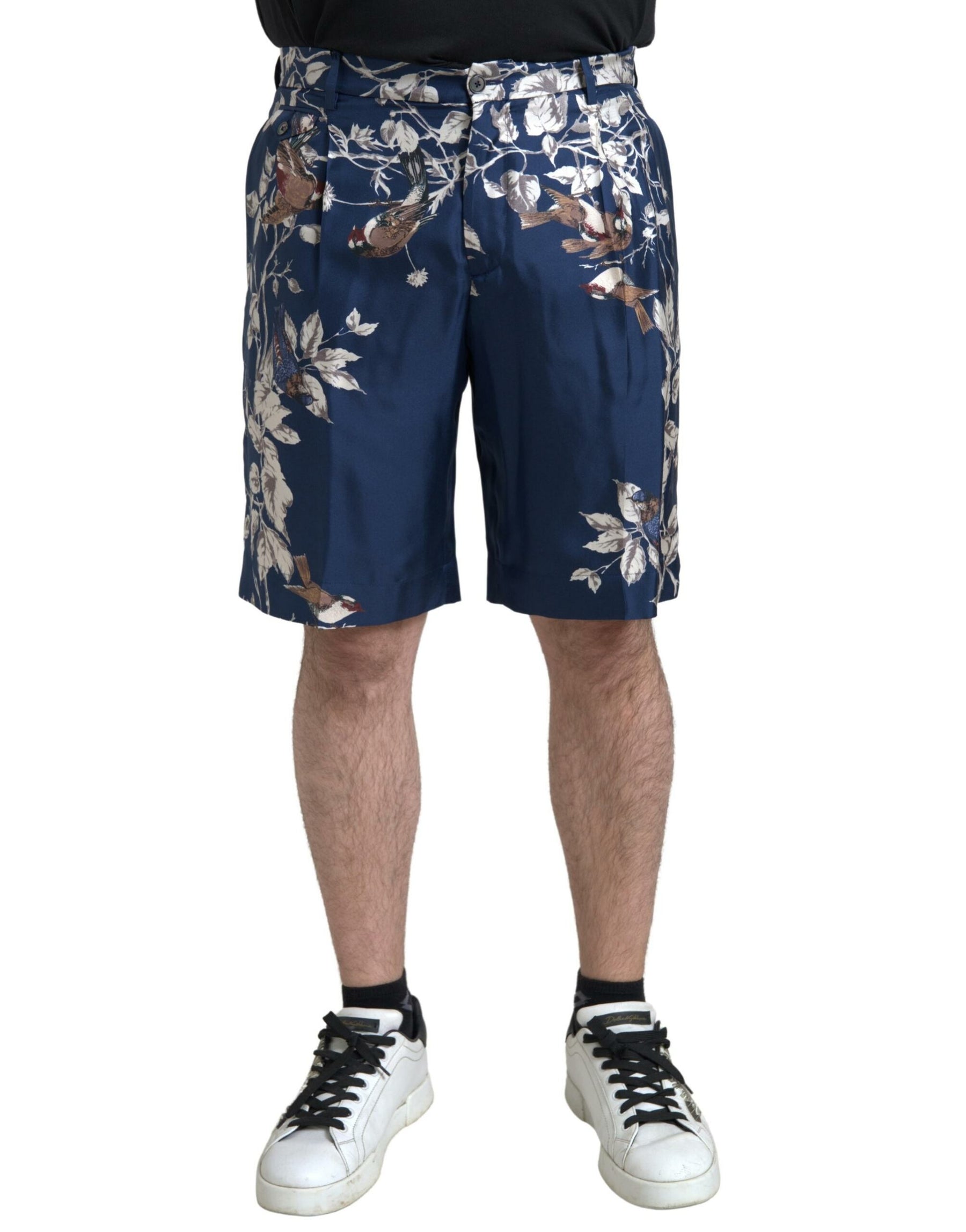 Dolce & Gabbana Blue Floral Print Silk Men Bermuda Shorts | Regal Royce