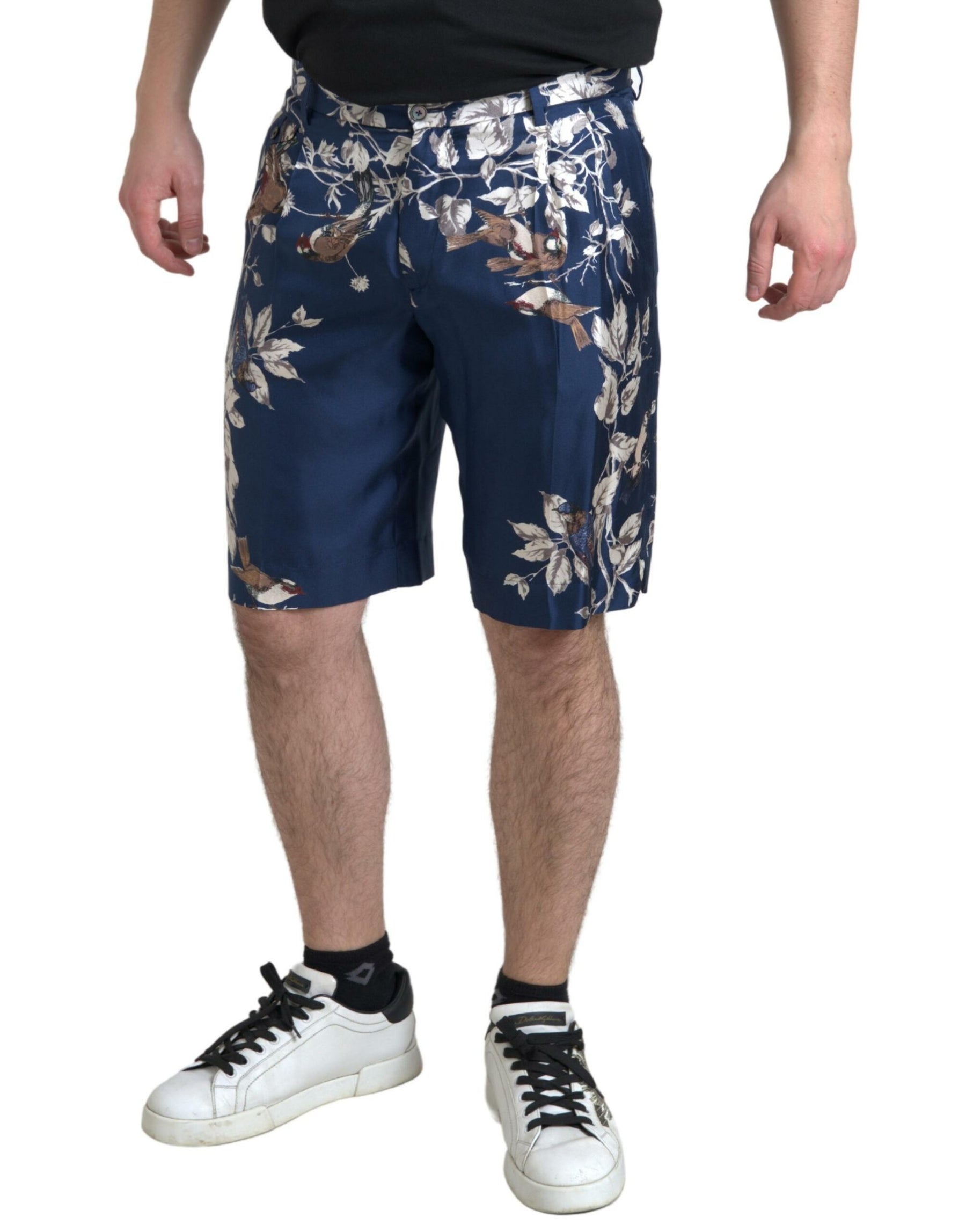 Dolce & Gabbana Blue Floral Print Silk Men Bermuda Shorts | Regal Royce