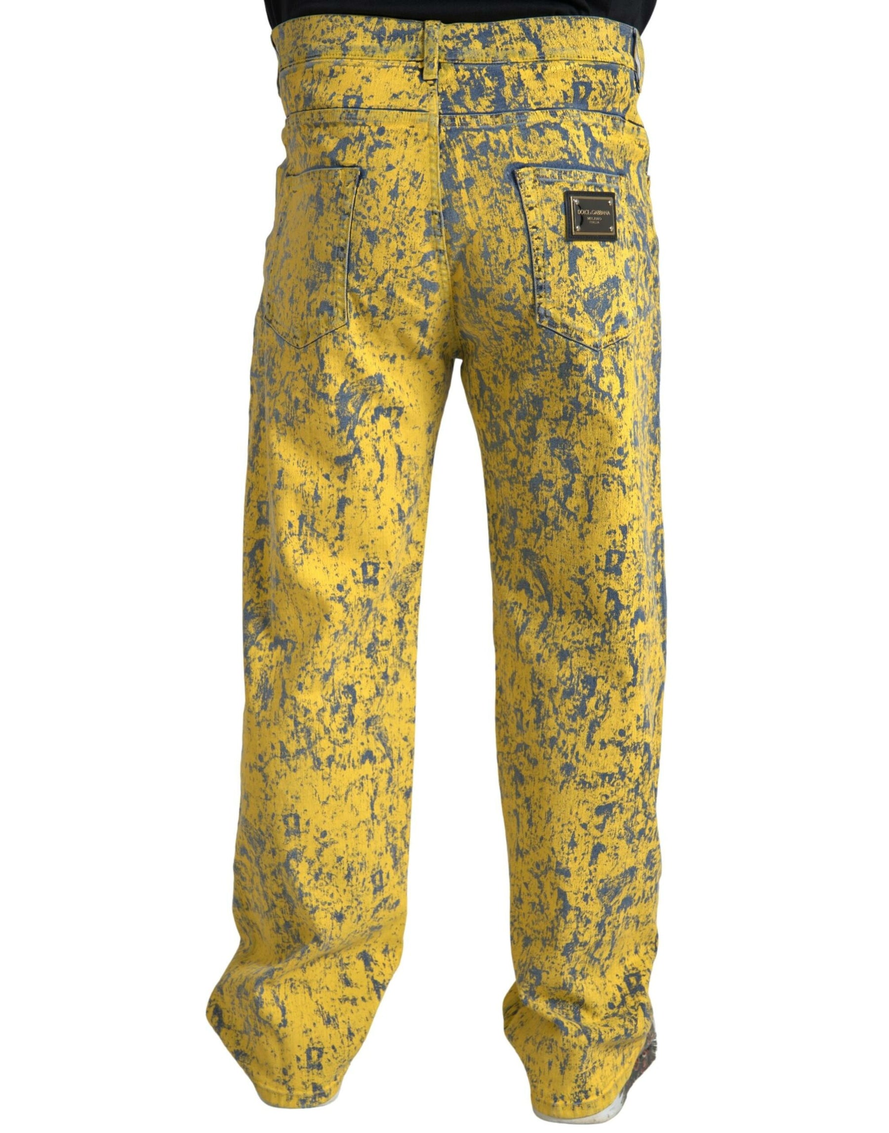 Dolce & Gabbana Yellow Cotton Tie Dye Straight Denim Jeans | Regal Royce