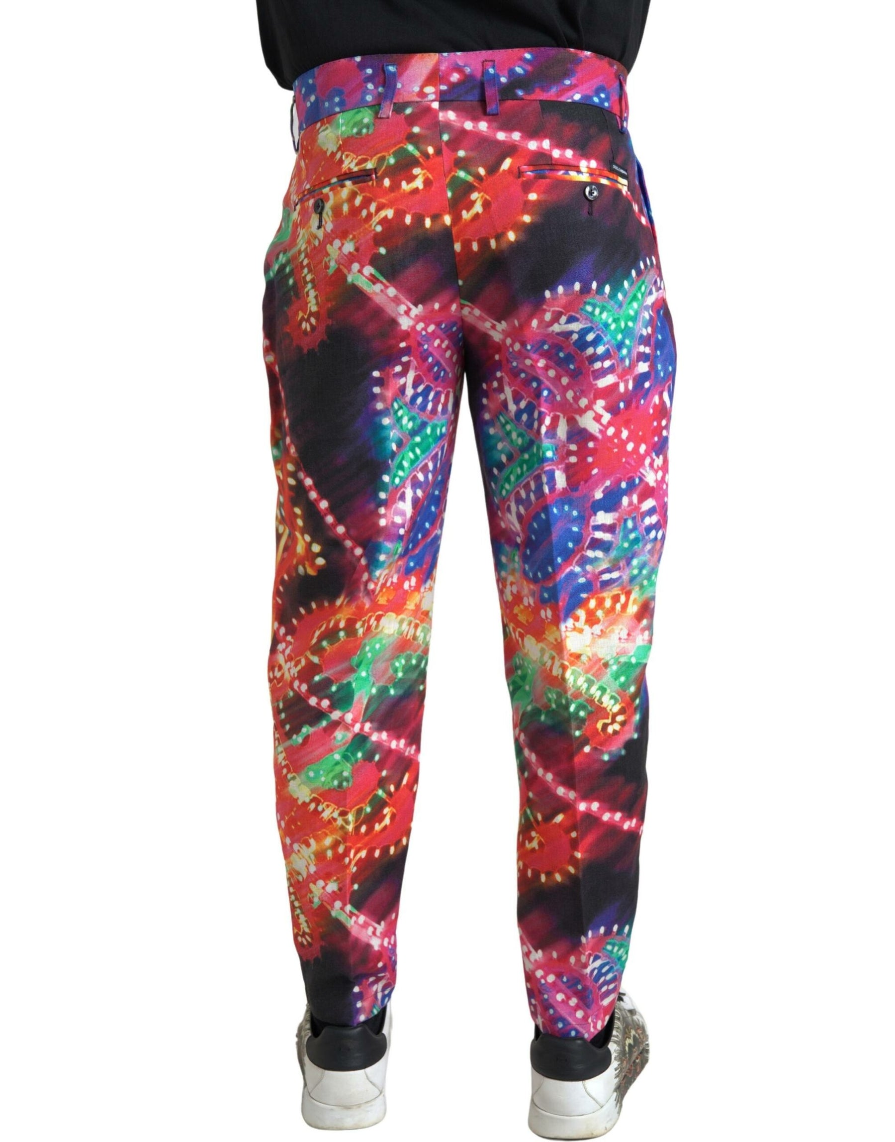 Dolce & Gabbana Multicolor Printed Linen Men Trouser Pants | Regal Royce